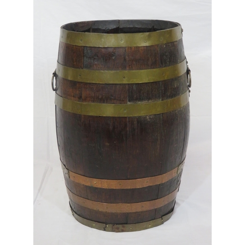 172 - Georgian round peat bucket of oval form with brass banding & shaped handles