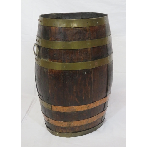 172 - Georgian round peat bucket of oval form with brass banding & shaped handles