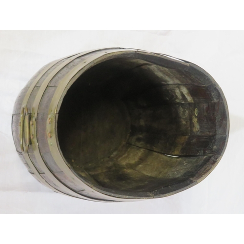 172 - Georgian round peat bucket of oval form with brass banding & shaped handles