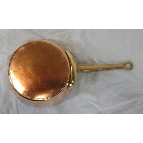 177 - 3 Georgian style heavy copper pans with shaped handles