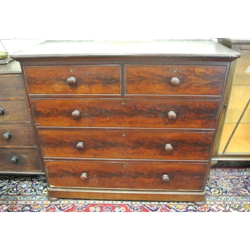 180 - Victorian mahogany chest of 2 short & 3 long drawers with bun handles, on turned feet