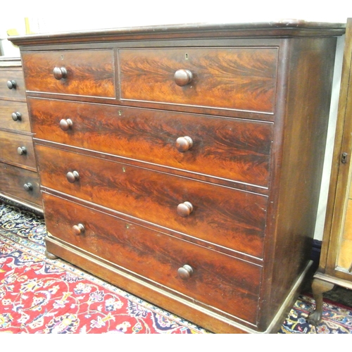 180 - Victorian mahogany chest of 2 short & 3 long drawers with bun handles, on turned feet