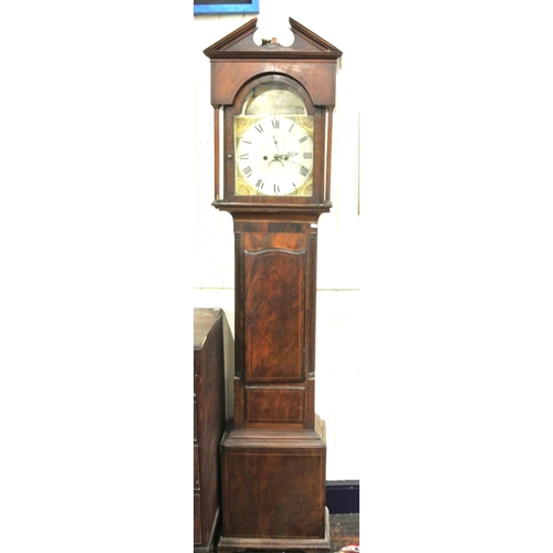 190 - Georgian mahogany longcase clock with domed glazed door, nano dial with country & foliate decoration... 