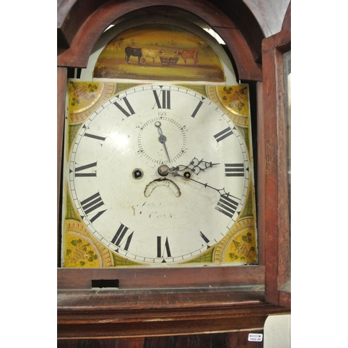 190 - Georgian mahogany longcase clock with domed glazed door, nano dial with country & foliate decoration... 