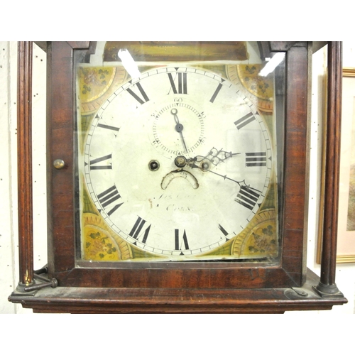 190 - Georgian mahogany longcase clock with domed glazed door, nano dial with country & foliate decoration... 