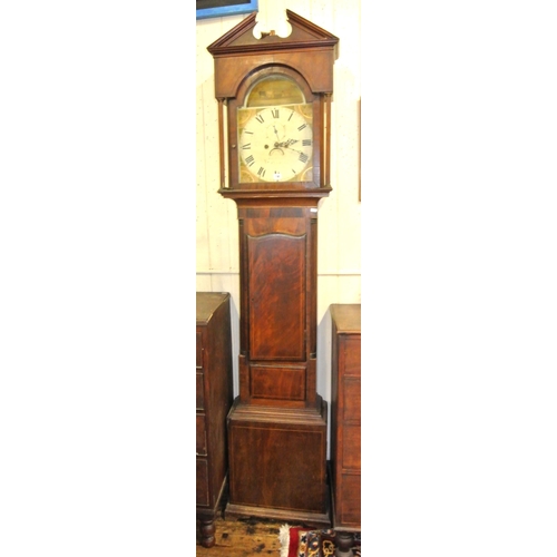 190 - Georgian mahogany longcase clock with domed glazed door, nano dial with country & foliate decoration... 