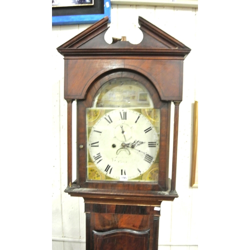 190 - Georgian mahogany longcase clock with domed glazed door, nano dial with country & foliate decoration... 