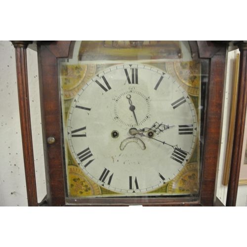 190 - Georgian mahogany longcase clock with domed glazed door, nano dial with country & foliate decoration... 