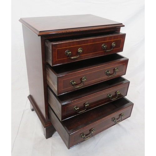 191 - Edwardian design inlaid small chest of 4 drawers with drop handles with drop handles, on bracket fee... 