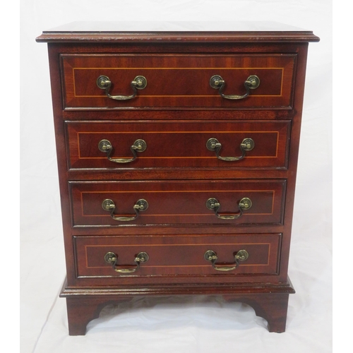 191 - Edwardian design inlaid small chest of 4 drawers with drop handles with drop handles, on bracket fee... 