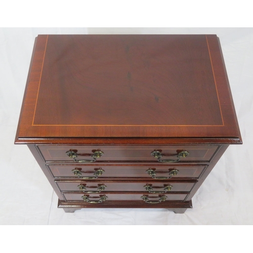 191 - Edwardian design inlaid small chest of 4 drawers with drop handles with drop handles, on bracket fee... 