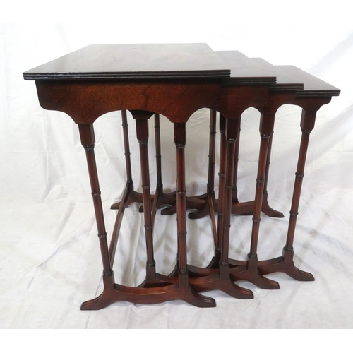 194 - Edwardian mahogany quarteto nest of 4 tables with reeded borders, spindle columns, on reeded bracket... 