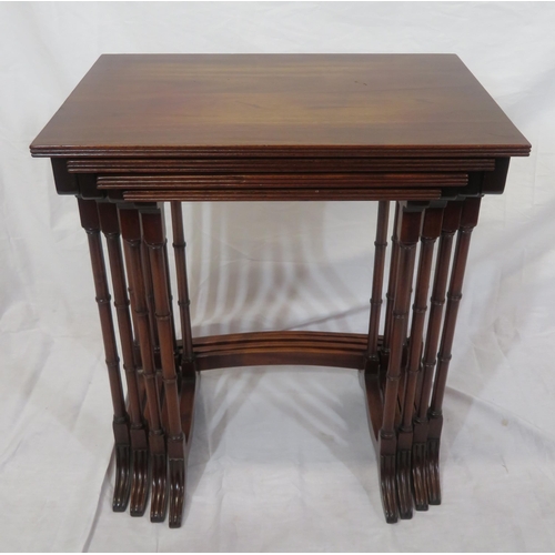 194 - Edwardian mahogany quarteto nest of 4 tables with reeded borders, spindle columns, on reeded bracket... 