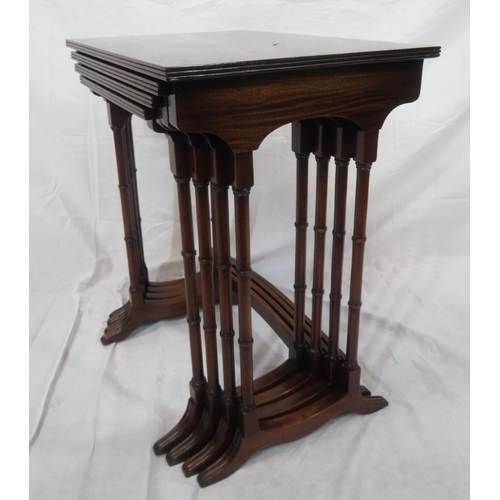 194 - Edwardian mahogany quarteto nest of 4 tables with reeded borders, spindle columns, on reeded bracket... 