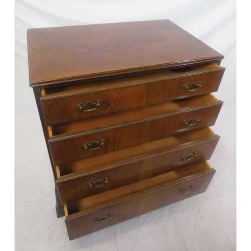 196 - Edwardian style walnut & mahogany chest of four drawers with drop handles, on bracket feet, by Warin... 