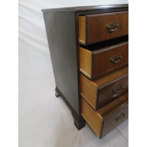 196 - Edwardian style walnut & mahogany chest of four drawers with drop handles, on bracket feet, by Warin... 