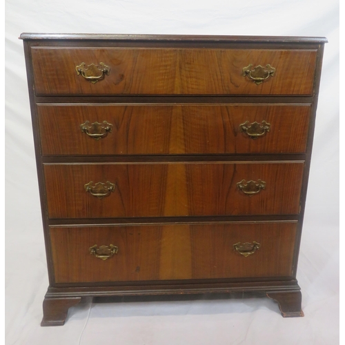 196 - Edwardian style walnut & mahogany chest of four drawers with drop handles, on bracket feet, by Warin... 