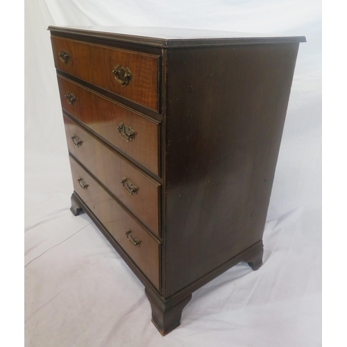 196 - Edwardian style walnut & mahogany chest of four drawers with drop handles, on bracket feet, by Warin... 