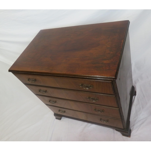 196 - Edwardian style walnut & mahogany chest of four drawers with drop handles, on bracket feet, by Warin... 