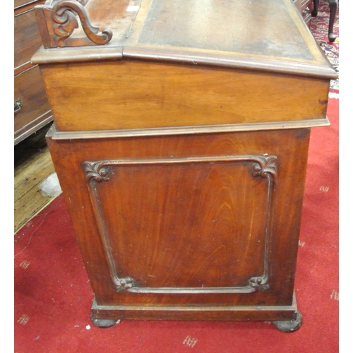 199 - Victorian mahogany davenport with scroll pierced gallery, leather inset, interior with drawers, side... 