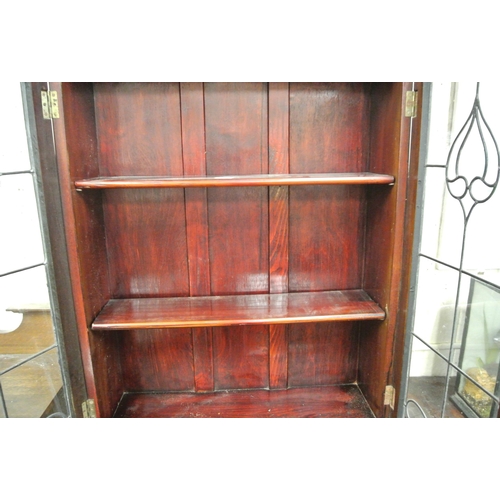 200 - Edwardian Art Deco style bureau bookcase with leaded glazed doors, shelved interior, fall-down front... 