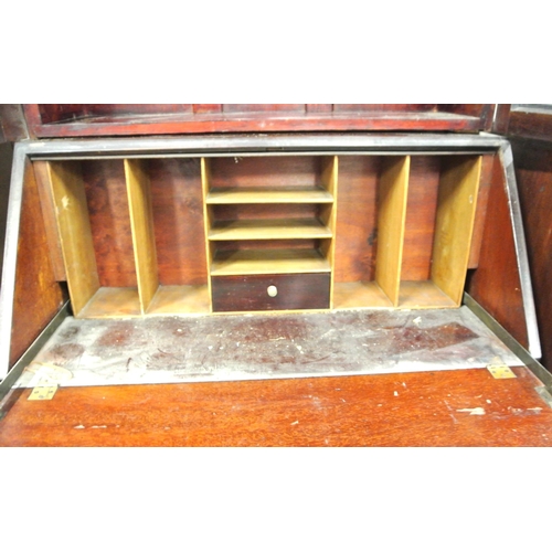 200 - Edwardian Art Deco style bureau bookcase with leaded glazed doors, shelved interior, fall-down front... 