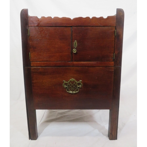 201 - Georgian mahogany locker with pierced gallery, drawer with drop handle & pierced backplate, on chamf... 