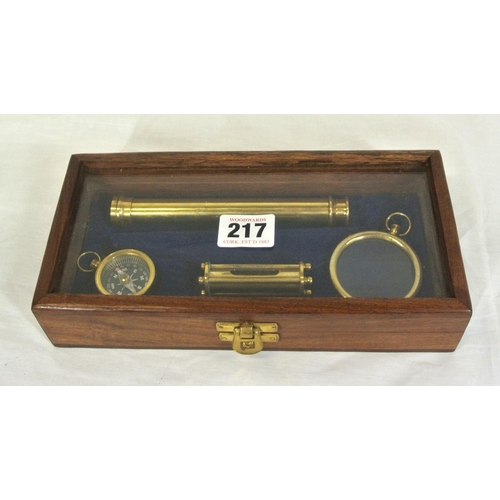 217 - Mariners brass presentation set in glass topped presentation  case