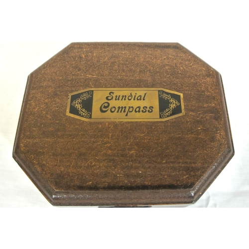 218 - Mariners brass sundial compass with plumb level, stamped 'F Cox, London' in presentation case