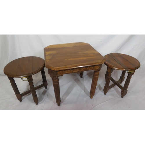 221 - Edwardian design nest of tables with hexagonal top, pull-out Sutherland tables, on reeded tapering l... 