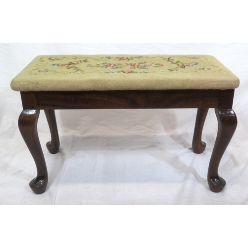 224 - Victorian mahogany oblong stool with foliate embroidery, cabriole legs with pad feet