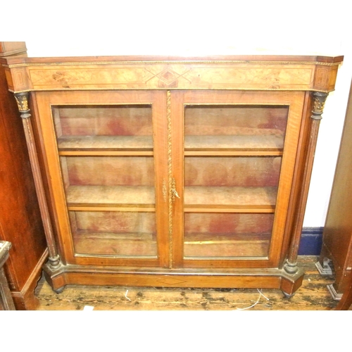 225 - Edwardian inlaid mahogany & walnut display cabinet with walnut & string inlay, ormolu mounts, glazed... 