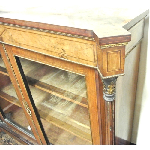 225 - Edwardian inlaid mahogany & walnut display cabinet with walnut & string inlay, ormolu mounts, glazed... 