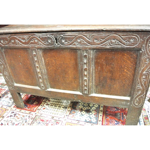 231 - Jacobean style oak coffer with planked top & sides