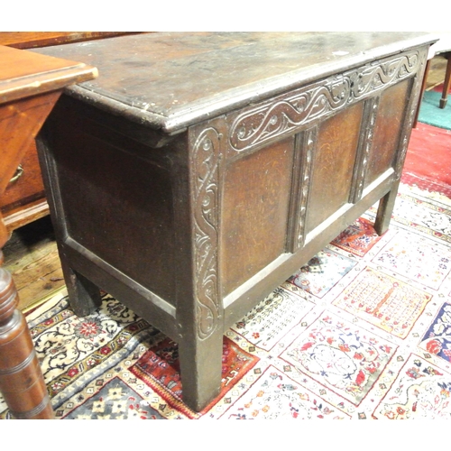 231 - Jacobean style oak coffer with planked top & sides