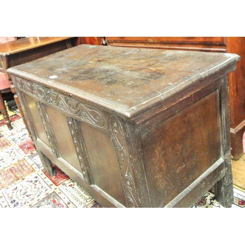 231 - Jacobean style oak coffer with planked top & sides