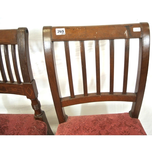 269 - 2 Georgian Cork mahogany occasional chairs, one inlaid, with railed backs, upholstered seats, one wi... 