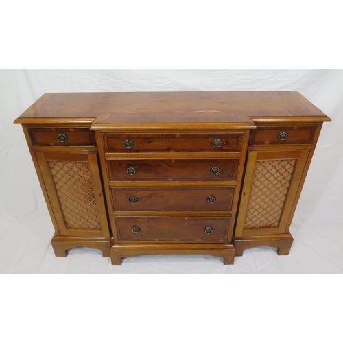 75 - Edwardian style crossbanded yew inlaid cabinet with 4 graduating drawers, 2 side drawers, presses wi... 