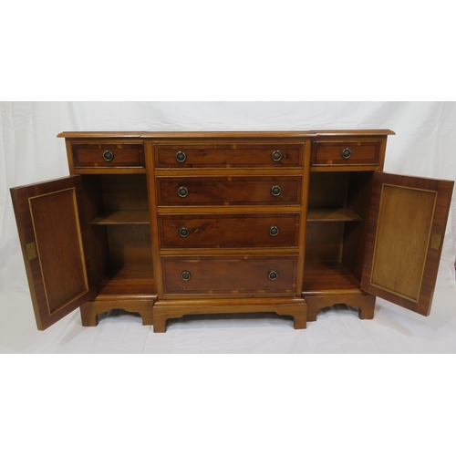 75 - Edwardian style crossbanded yew inlaid cabinet with 4 graduating drawers, 2 side drawers, presses wi... 