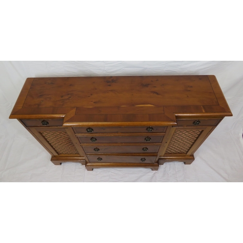 75 - Edwardian style crossbanded yew inlaid cabinet with 4 graduating drawers, 2 side drawers, presses wi... 