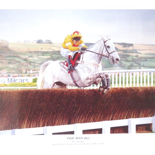 56 - Stephen Smith 'One Man (Ire) Brian Harding, Queen Mother Champion Chase' limited edition print, 40x5... 