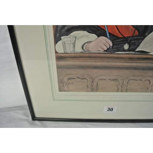 30 - Ralph Sallon 'The Hon Mr Justice Sachs' caricature print 33x22cm