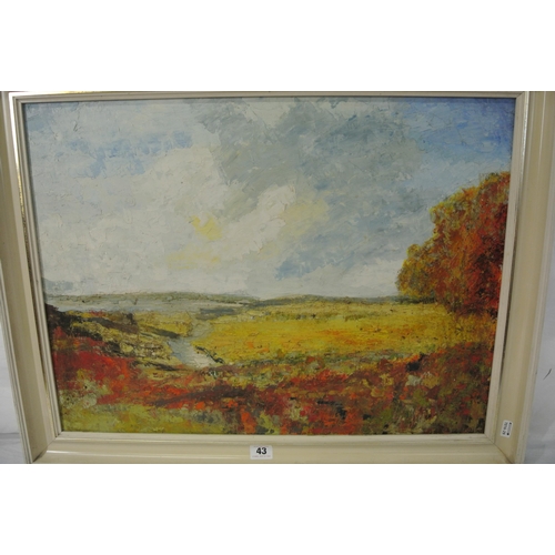 43 - Kath Callaghan 'Autumn River' oil on board 44x59cm, signed verso