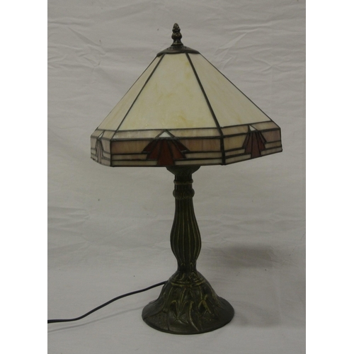 152 - Art Deco style electric table lamp with multi-coloured shade, baluster column, on raised base