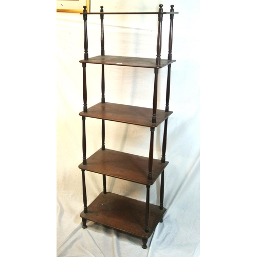 154 - Victorian mahogany 5 tier whatnot with turned rails & legs