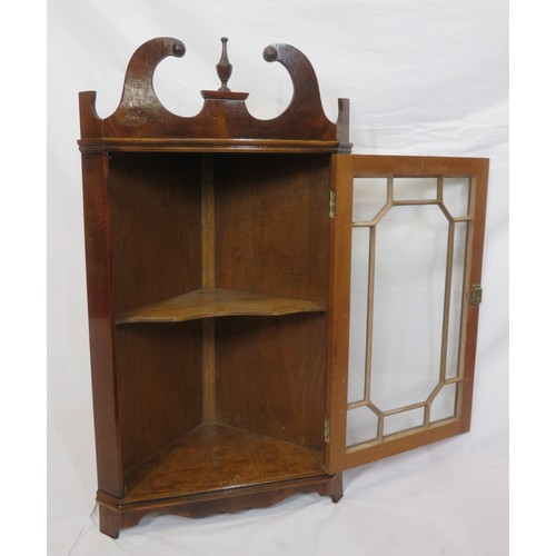 227 - Edwardian style mahogany corner wall cabinet with glazed door and shelved interior