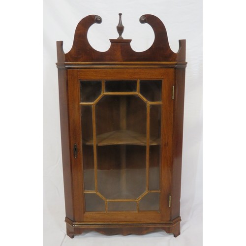 227 - Edwardian style mahogany corner wall cabinet with glazed door and shelved interior