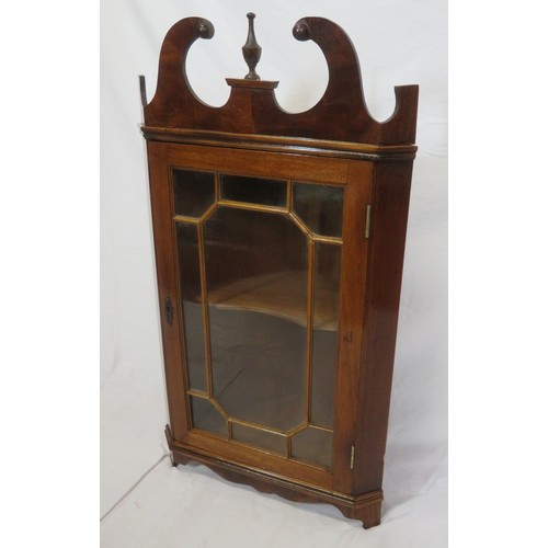 227 - Edwardian style mahogany corner wall cabinet with glazed door and shelved interior