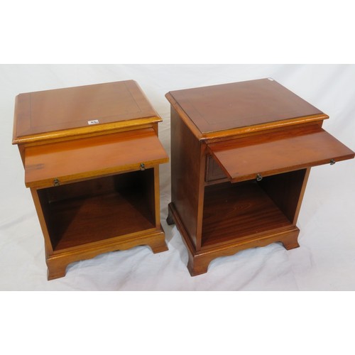 63 - Pair of Edwardian style inlaid yew lockers with pull-out shelves, frieze drawers with brass drop han... 