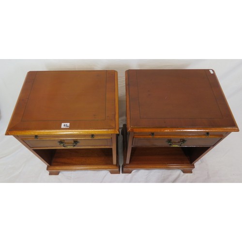 63 - Pair of Edwardian style inlaid yew lockers with pull-out shelves, frieze drawers with brass drop han... 